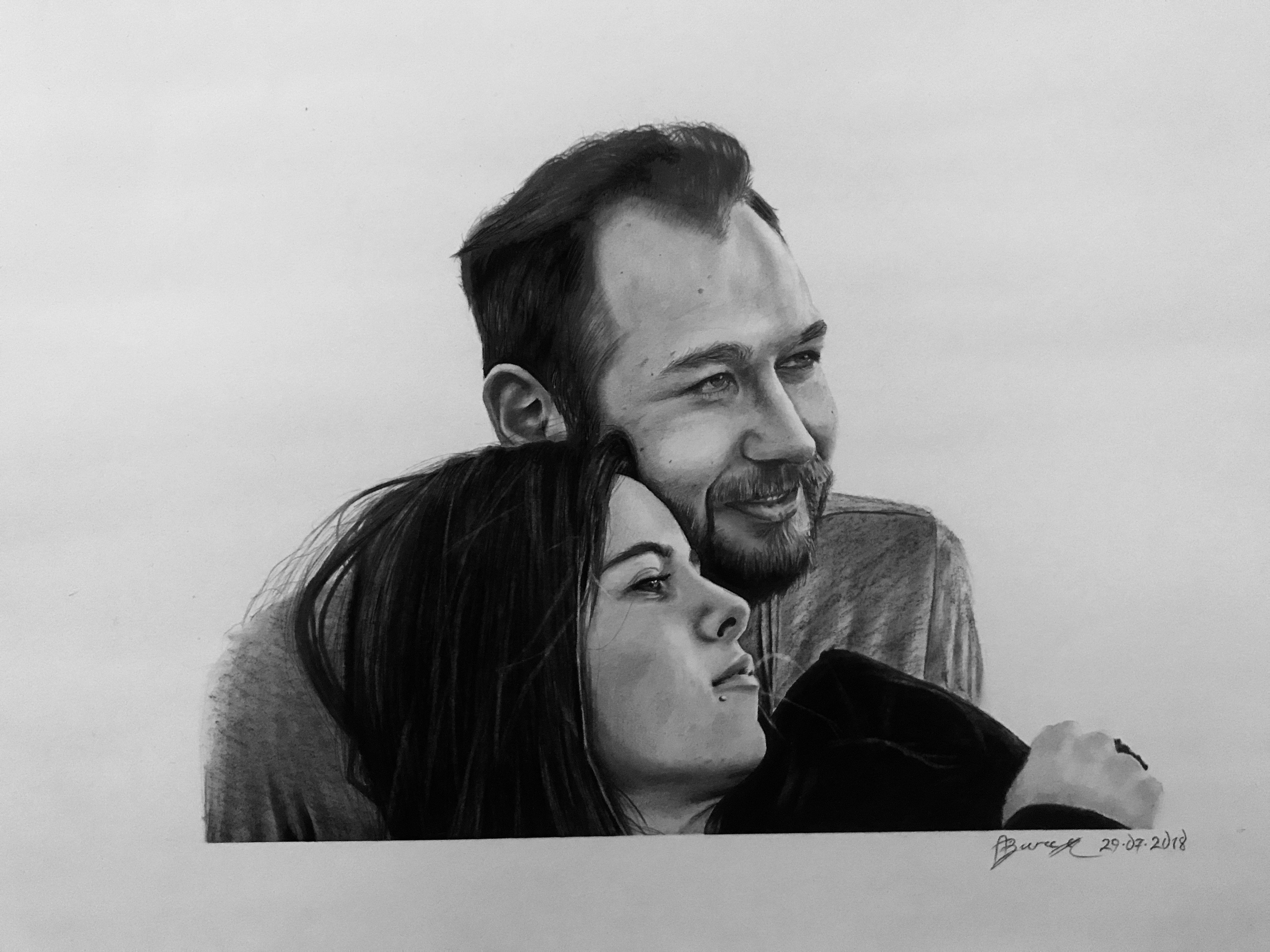 Custom charcoal couple portrait drawing by Kurt A. B..