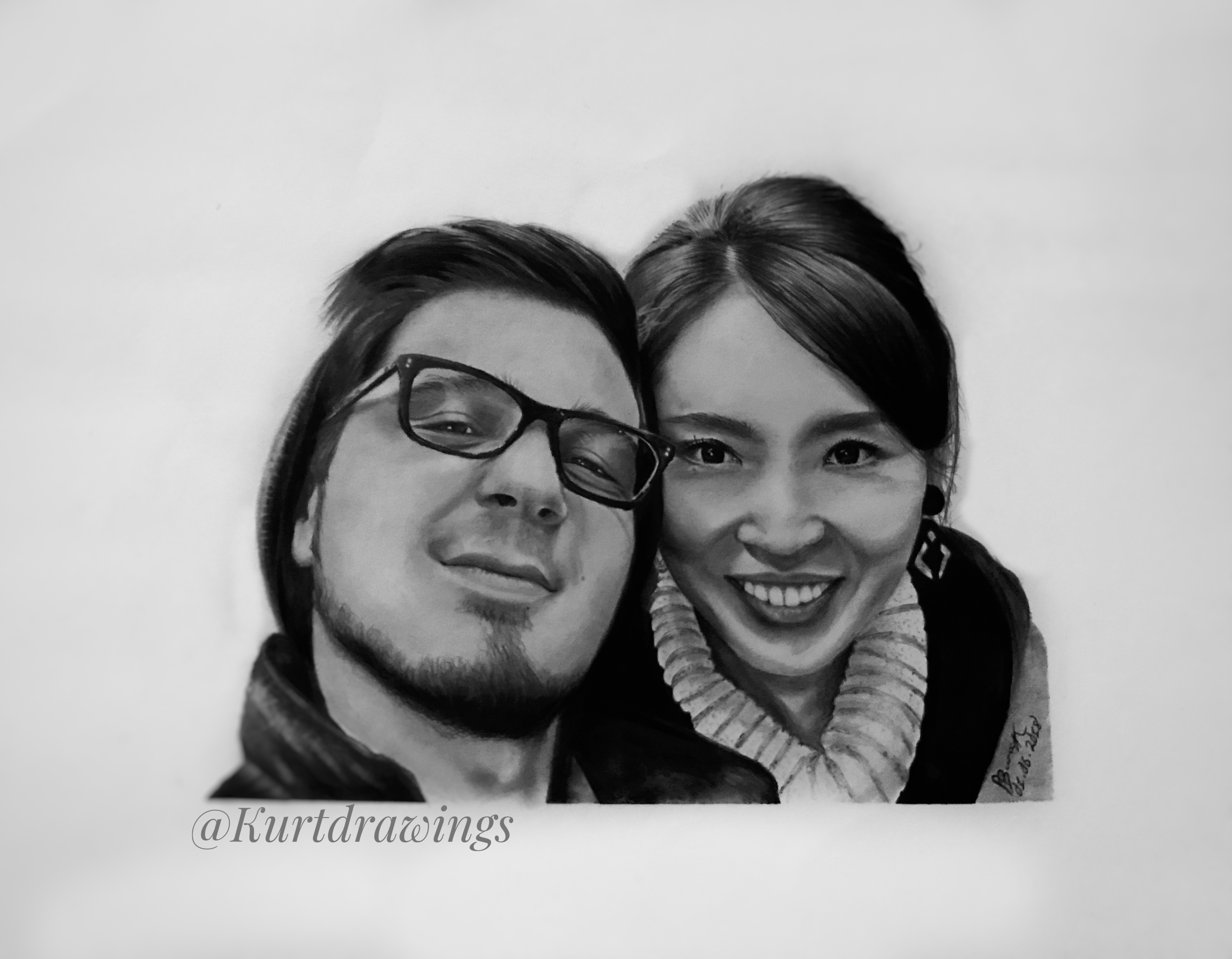 Charcoal portrait drawing of a couple by Kurt A. B..