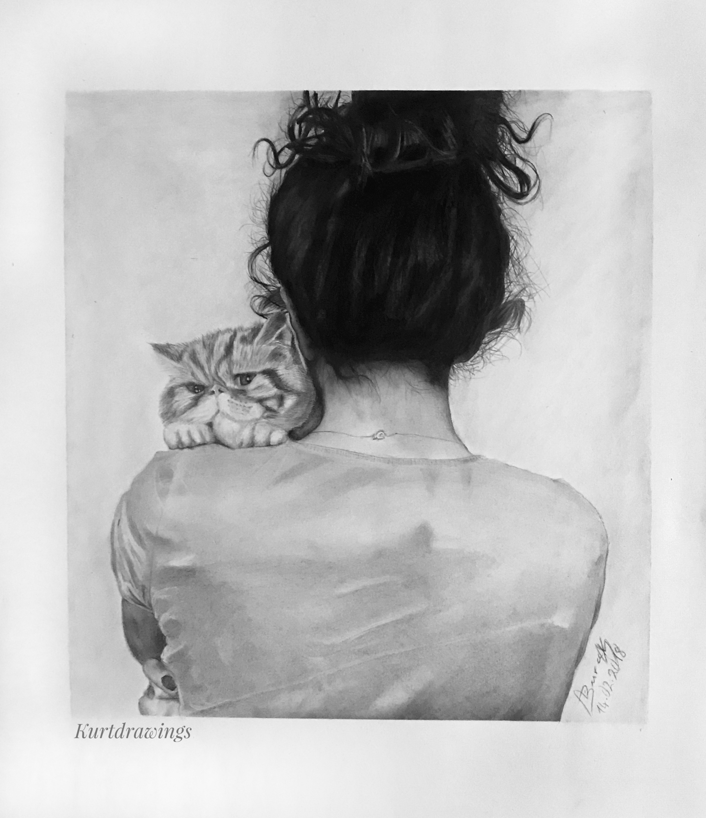 Charcoal animal portrait drawing of a cat by Kurt A. B..